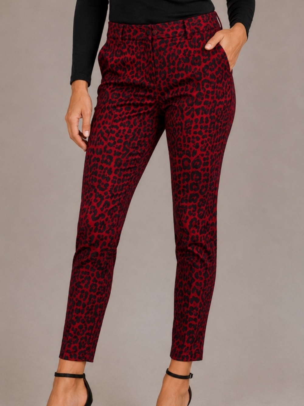 ZARA Red & Black Leopard Print Skinny Pants • Size Small